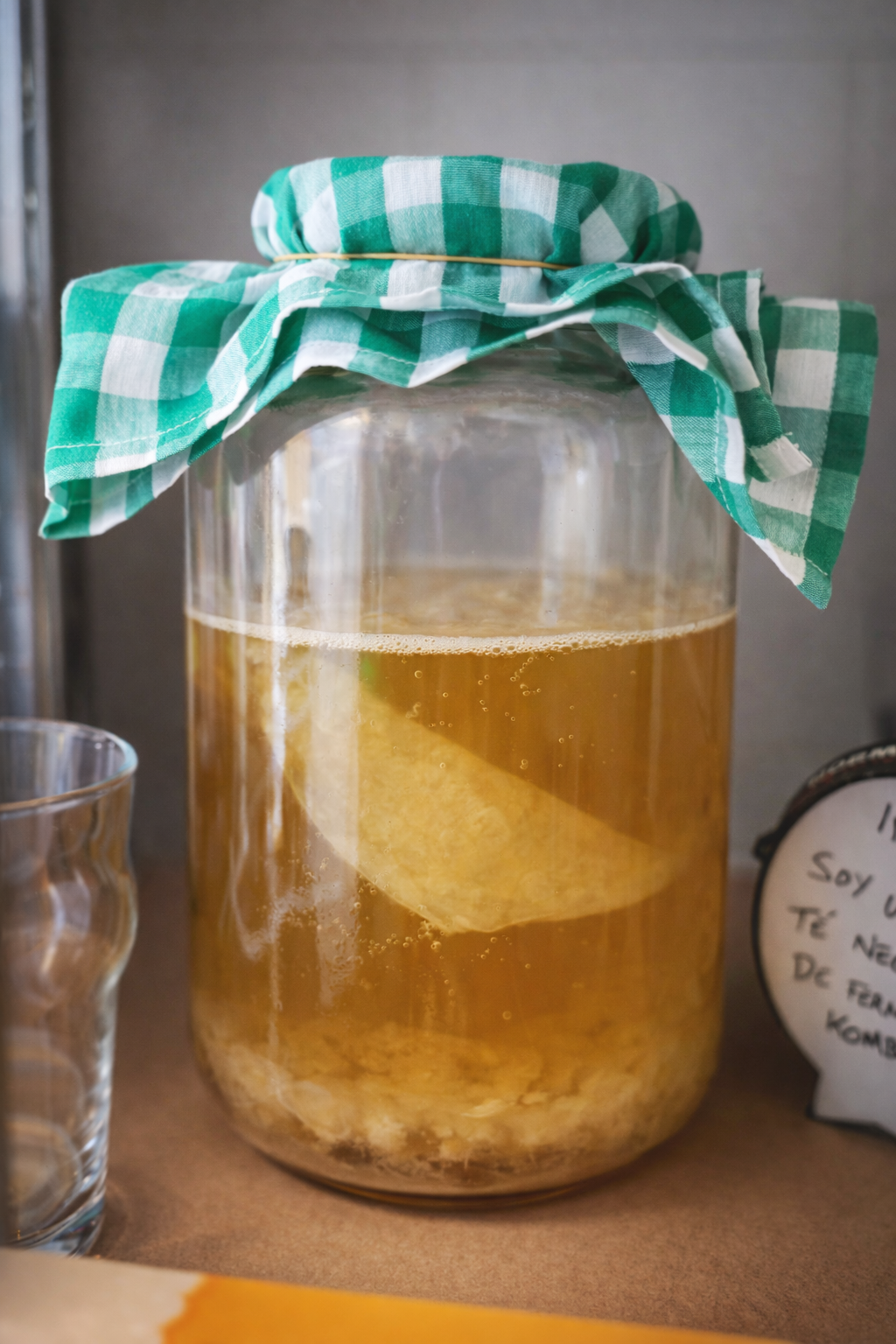 fermentador de cristal con kombucha