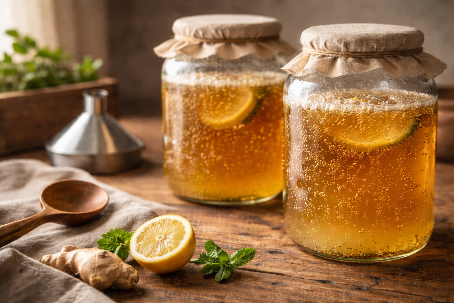 dos tarros de bebidas artesanales fermentando