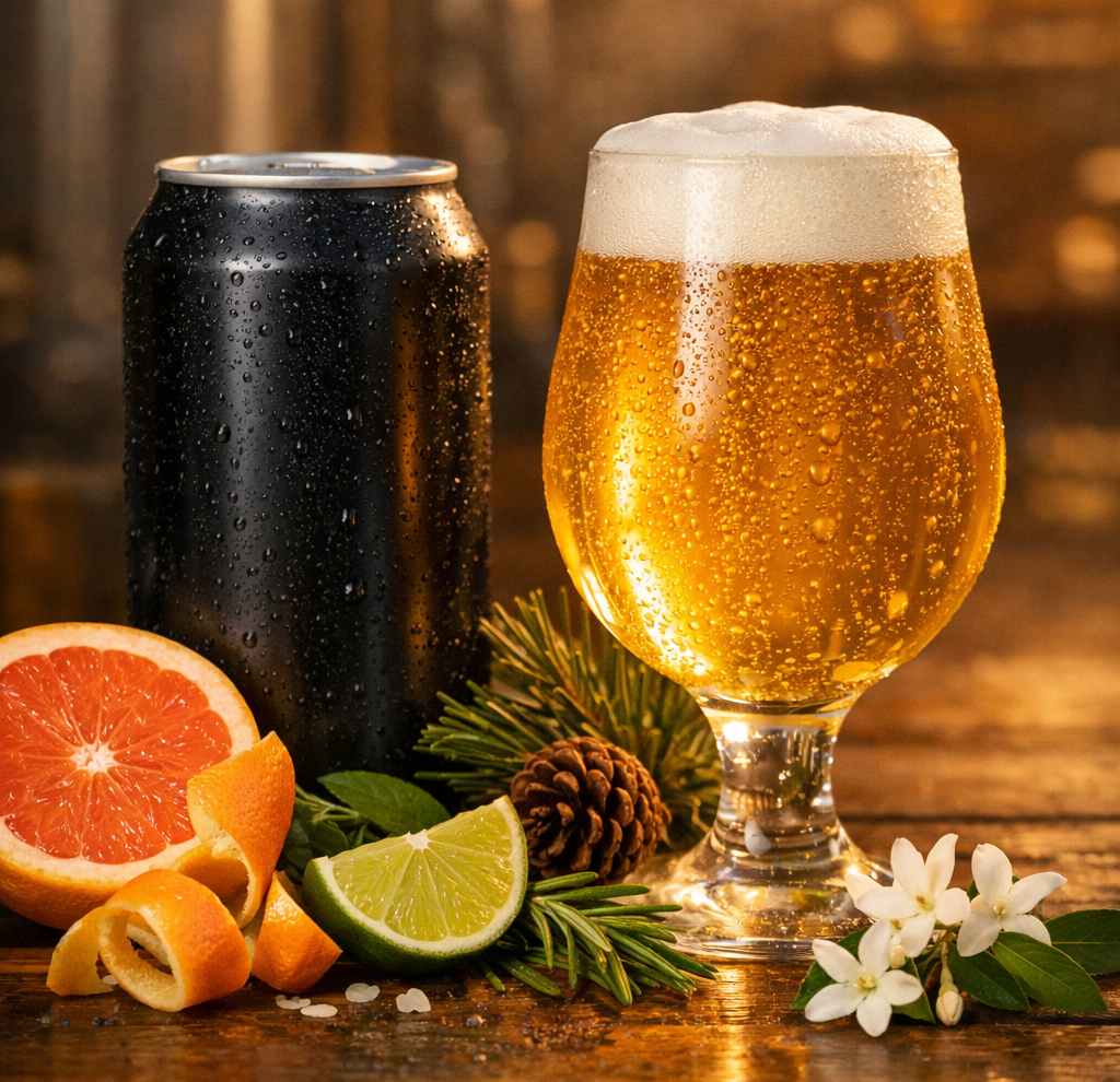 laya y vaso rodeados de ingredientes naturales que contienen terpenos