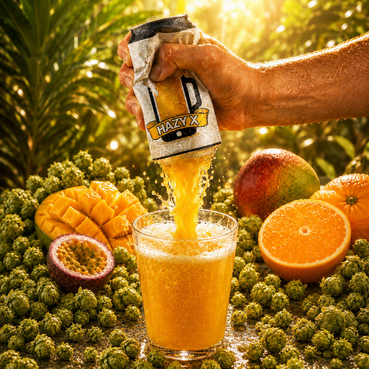 lata estrujada llenando vaso de cerveza
