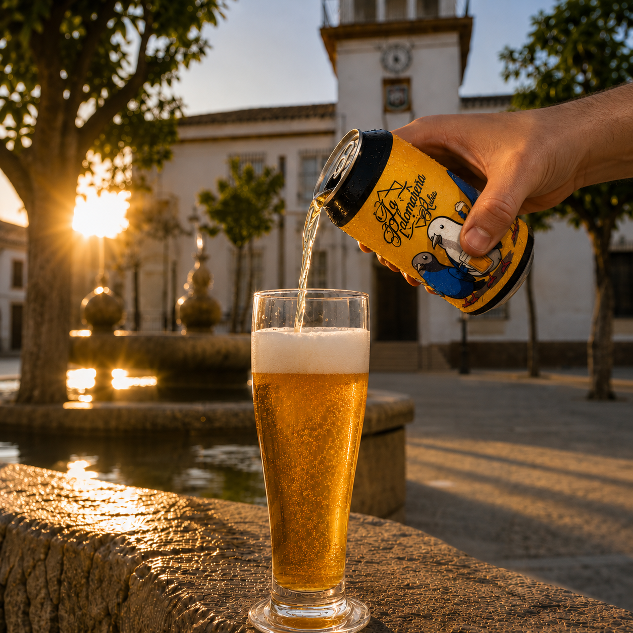 sirviendo cerveza en la plaza del ayuntamiento