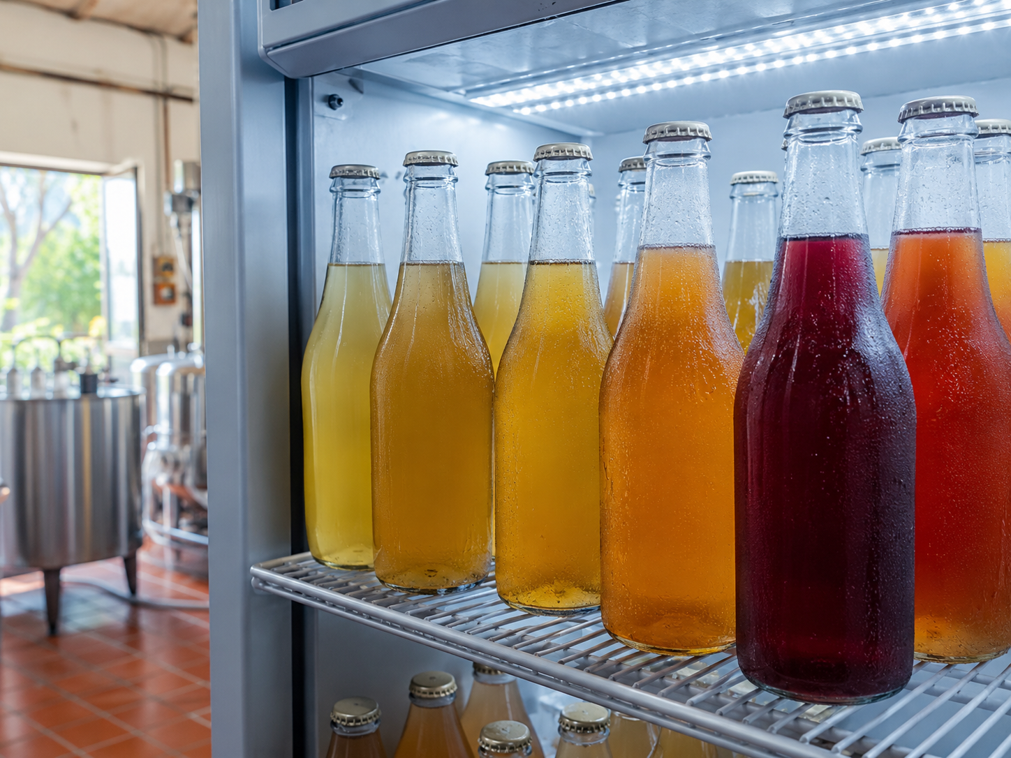 botellas de kombucha en nevera
