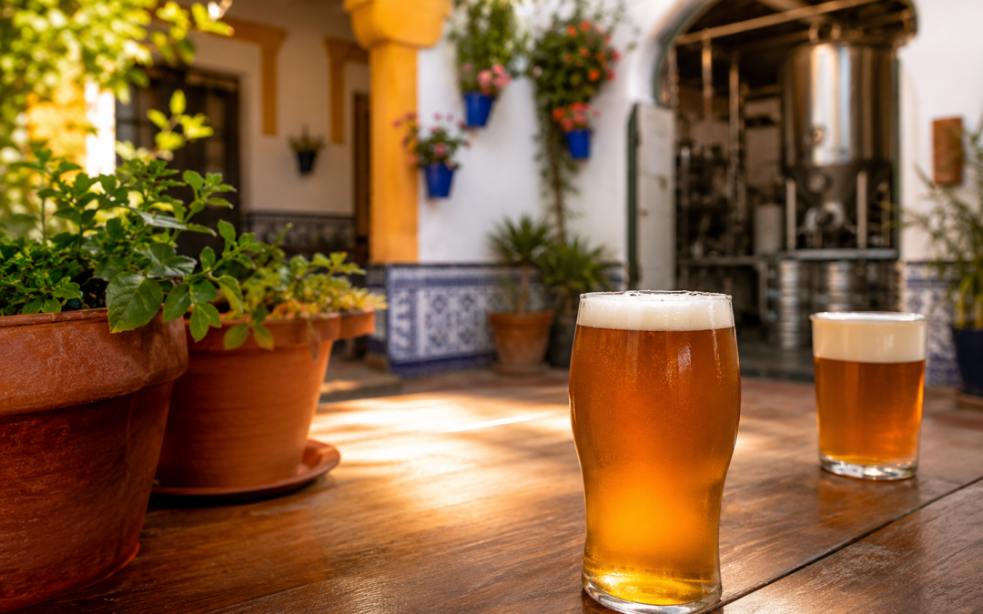 cerveza artesanal en un patio de sevilla