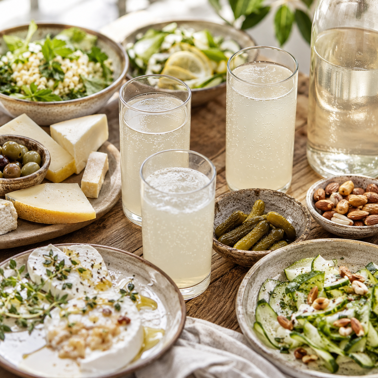 Vasos de Kefir·illo con aperitivos y tapas ligeras