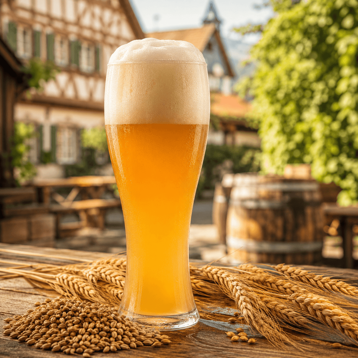 Cerveza de trigo alemana servida en vaso de weissbier.
