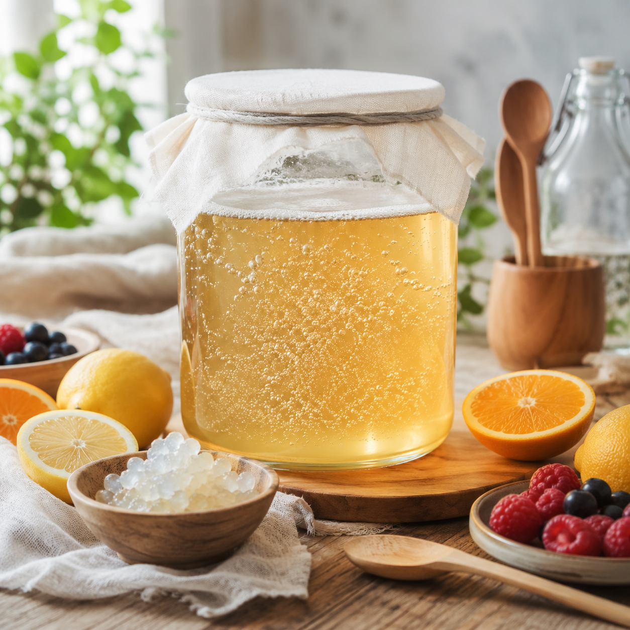 Fermentador casero utilizado para elaborar kéfir de agua